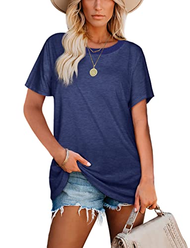 Summer Tops for Women Comfy Short Sleeve Tunic Tees Navy M