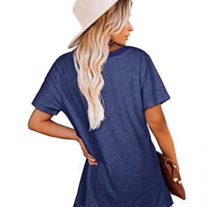 Summer Tops for Women Comfy Short Sleeve Tunic Tees Navy M