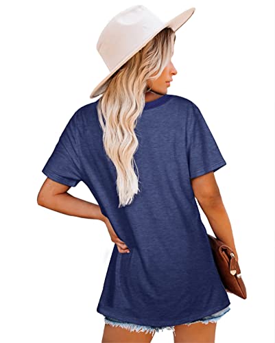 Summer Tops for Women Comfy Short Sleeve Tunic Tees Navy M