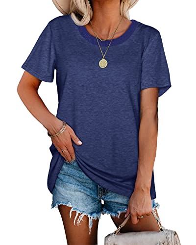 Summer Tops for Women Comfy Short Sleeve Tunic Tees Navy M