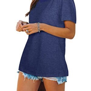 Summer Tops for Women Comfy Short Sleeve Tunic Tees Navy M