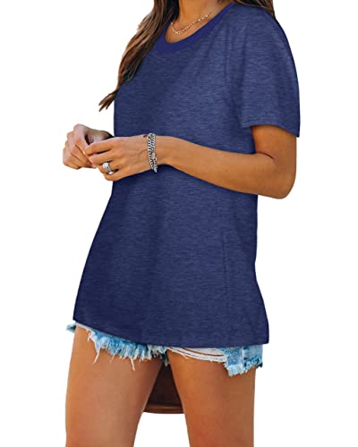 Summer Tops for Women Comfy Short Sleeve Tunic Tees Navy M