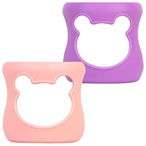 100% silicone baby bottle sleeves for philips avent natural glass baby bottles, premium food grade silicone bottle cover, cute bear design, 4oz, pack of 2 (pink/purple)