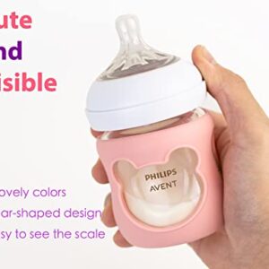 100% Silicone Baby Bottle Sleeves for Philips Avent Natural Glass Baby Bottles, Premium Food Grade Silicone Bottle Cover, Cute Bear Design, 4oz, Pack of 2 (Pink/Purple)