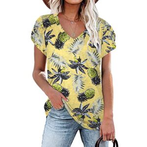 nanyuaya womens summer tops 2023 v neck floral print casual tees petal sleeve tunics t shirts