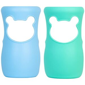 100% silicone baby bottle sleeves for philips avent natural glass baby bottles, premium food grade silicone bottle cover, cute bear design, 8oz, pack of 2 (blue and turquoise)