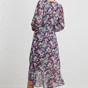 PRETTYGARDEN Women's Floral Print Boho Dress Long Sleeve Wrap V Neck Ruffle Belted A-Line Flowy Maxi Dresses (Floral Purple,Small)