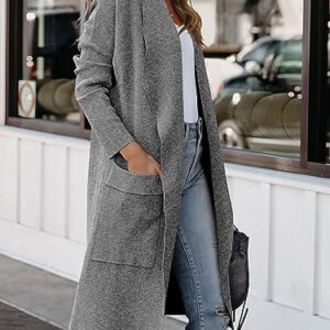 ANRABESS Women's 2023 Fall Casual Long Sleeve Draped Open Front Knit Pockets Long Cardigan Jackets Sweater Comfy Trendy Outfits Coat 580shenhuahui-S Gray