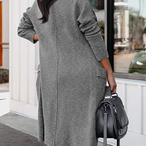 ANRABESS Women's 2023 Fall Casual Long Sleeve Draped Open Front Knit Pockets Long Cardigan Jackets Sweater Comfy Trendy Outfits Coat 580shenhuahui-S Gray