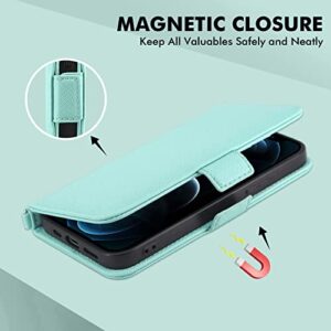 LAIRTTE iPhone case Wallet Case for iPhone 13 Pro Max Soft Leather iPhone 13 Pro Magnetic Kickstand Shockproof Closure Wallet Flip Case with Credit Card Holder RFID Blocking & Wrist Strap Light Blue