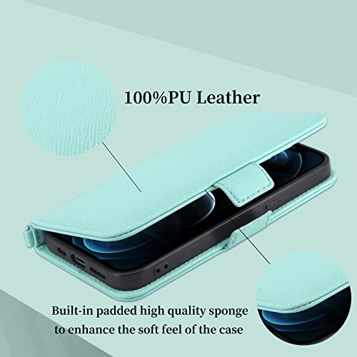 LAIRTTE iPhone case Wallet Case for iPhone 13 Pro Max Soft Leather iPhone 13 Pro Magnetic Kickstand Shockproof Closure Wallet Flip Case with Credit Card Holder RFID Blocking & Wrist Strap Light Blue