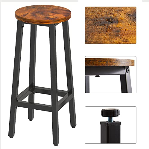 YMYNY Bar Stools Set of 2, Round Bar Chairs with Footrest, Counter Height Stools for Kitchen, Dining Room, Bistro, Industrial Breakfast Stools, 27.6" Tall, Steel Frame, Rustic Brown+Black, UHTMJ510H