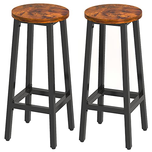 YMYNY Bar Stools Set of 2, Round Bar Chairs with Footrest, Counter Height Stools for Kitchen, Dining Room, Bistro, Industrial Breakfast Stools, 27.6" Tall, Steel Frame, Rustic Brown+Black, UHTMJ510H