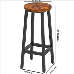 YMYNY Bar Stools Set of 2, Round Bar Chairs with Footrest, Counter Height Stools for Kitchen, Dining Room, Bistro, Industrial Breakfast Stools, 27.6" Tall, Steel Frame, Rustic Brown+Black, UHTMJ510H