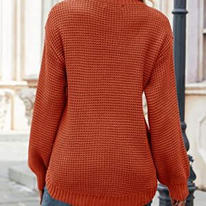 MEROKEETY Women's 2023 Casual Fall Waffle Knit Sweater Long Balloon Sleeve Loose Pullover Jumper, Rust, M