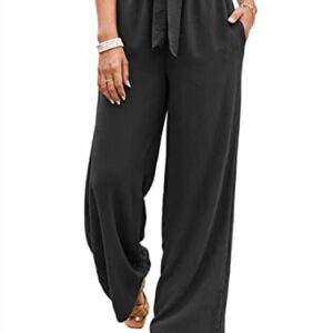 NIMIN High Waisted Wide Leg Pants for Women Comfy Dress Pants Loose Business Casual Pants Flowy Summer Beach Pants with Pockets Balck Large Black