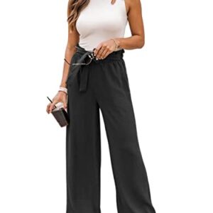 NIMIN High Waisted Wide Leg Pants for Women Comfy Dress Pants Loose Business Casual Pants Flowy Summer Beach Pants with Pockets Balck Large Black