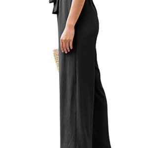 NIMIN High Waisted Wide Leg Pants for Women Comfy Dress Pants Loose Business Casual Pants Flowy Summer Beach Pants with Pockets Balck Large Black