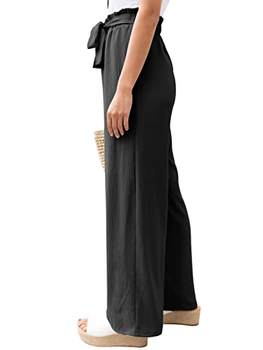 NIMIN High Waisted Wide Leg Pants for Women Comfy Dress Pants Loose Business Casual Pants Flowy Summer Beach Pants with Pockets Balck Large Black