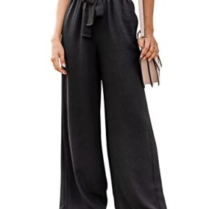 NIMIN High Waisted Wide Leg Pants for Women Comfy Dress Pants Loose Business Casual Pants Flowy Summer Beach Pants with Pockets Balck Large Black