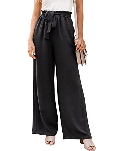 NIMIN High Waisted Wide Leg Pants for Women Comfy Dress Pants Loose Business Casual Pants Flowy Summer Beach Pants with Pockets Balck Large Black