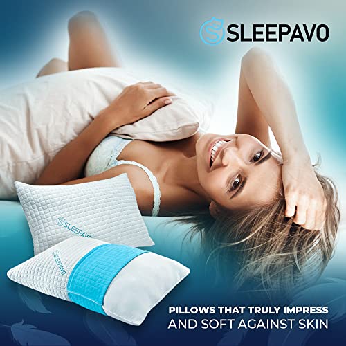 Shredded Memory Foam Pillows - Gel Pillow Queen Size Set of 2 - Bamboo Gel Cooling Memory Foam Pillows for Bed - Bed Pillows for Sleeping 2 Pack - Adjustable Queen Pillows 2 Pack - Medium Firm