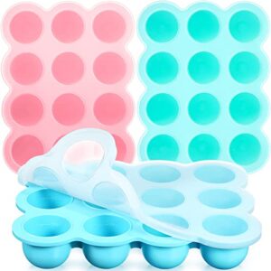 potchen 3 pack baby food storage container 12 cup silicone baby food freezer tray with lid stackable reusable silicone baby food freezer storage tray for food vegetable fruit puree and breast milk