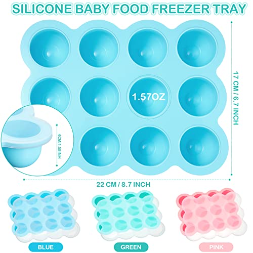 Potchen 3 Pack Baby Food Storage Container 12 Cup Silicone Baby Food Freezer Tray with Lid Stackable Reusable Silicone Baby Food Freezer Storage Tray for Food Vegetable Fruit Puree and Breast Milk