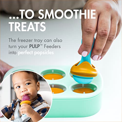 Boon PULP Silicone Feeder Freezer Tray — Includes Silicone Tray and Lid with 2 PULP Silicone Baby Food Feeders — Baby Food Storage