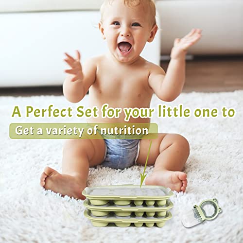 Baby Popsicle Molds with Baby Fruit Feeder, Peunitory Baby Food Freezer Tray Baby Fresh Food Pacifier Feeder Silicone Food Storage Containers Baby Food Feeder Breastmilk Popsicle Molds for Teething