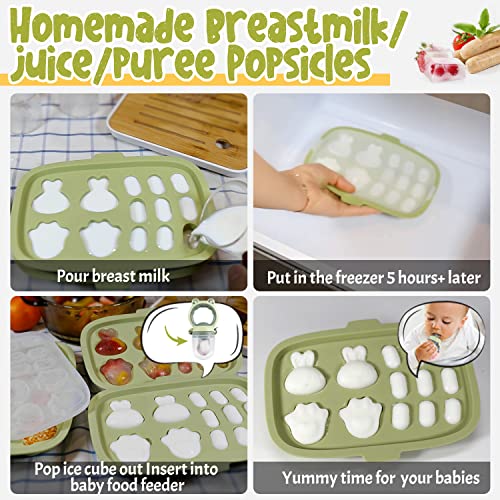 Baby Popsicle Molds with Baby Fruit Feeder, Peunitory Baby Food Freezer Tray Baby Fresh Food Pacifier Feeder Silicone Food Storage Containers Baby Food Feeder Breastmilk Popsicle Molds for Teething