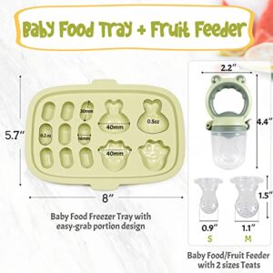 Baby Popsicle Molds with Baby Fruit Feeder, Peunitory Baby Food Freezer Tray Baby Fresh Food Pacifier Feeder Silicone Food Storage Containers Baby Food Feeder Breastmilk Popsicle Molds for Teething