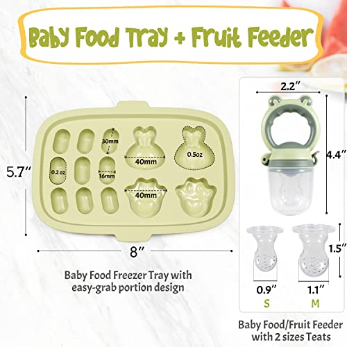 Baby Popsicle Molds with Baby Fruit Feeder, Peunitory Baby Food Freezer Tray Baby Fresh Food Pacifier Feeder Silicone Food Storage Containers Baby Food Feeder Breastmilk Popsicle Molds for Teething