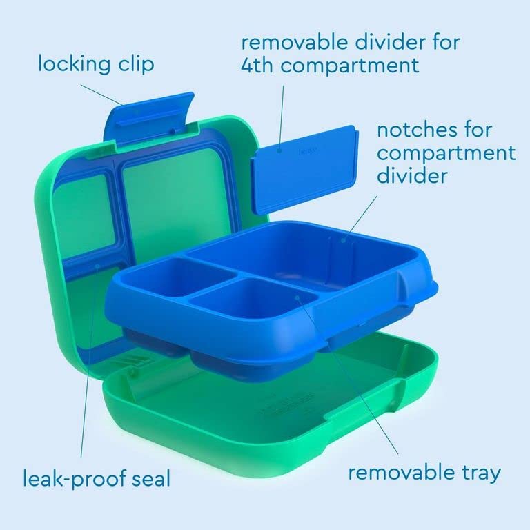 Bentgo® Pop - Bento-Style Lunch Box for Kids 8+ and Teens - Holds 5 Cups of Food with Removable Divider for 3-4 Compartments - Leak-Proof, Microwave/Dishwasher Safe, BPA-Free (Spring Green/Blue)