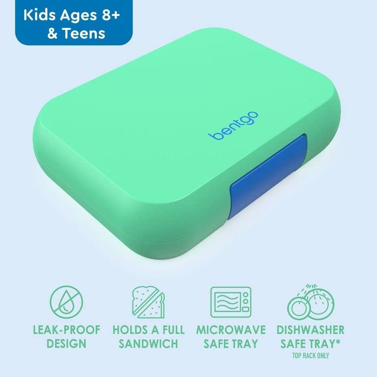 Bentgo® Pop - Bento-Style Lunch Box for Kids 8+ and Teens - Holds 5 Cups of Food with Removable Divider for 3-4 Compartments - Leak-Proof, Microwave/Dishwasher Safe, BPA-Free (Spring Green/Blue)