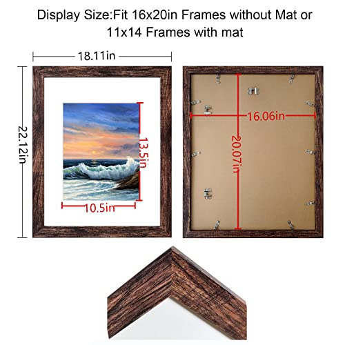 LUCKYLIFE 16x20 Frames, 16x20 Picture Frame for Wall, Display Pictures 11x14 with Mat or 16x20 without Mat, Pack of 2, Rustic Brown