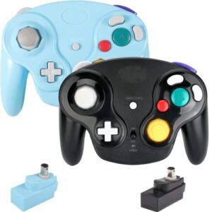 dliaonew 2.4g wireless gamecube controller, classic gamecube wii controller with receiver adapter for wii gamecube ngc (black and blue)