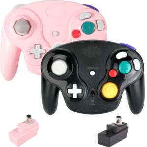 dliaonew 2.4g wireless gamecube controller, classic gamecube wii controller with receiver adapter for wii gamecube ngc (black and pink)