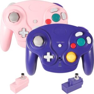 dliaonew 2.4g wireless gamecube controller, classic gamecube wii controller with receiver adapter for wii gamecube ngc (pink and purple)