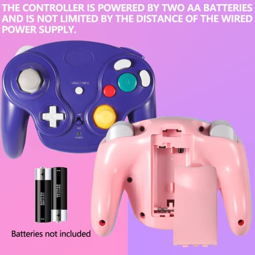 Dliaonew 2.4G Wireless Gamecube Controller, Classic Gamecube Wii Controller with Receiver Adapter for Wii Gamecube NGC (Pink and Purple)
