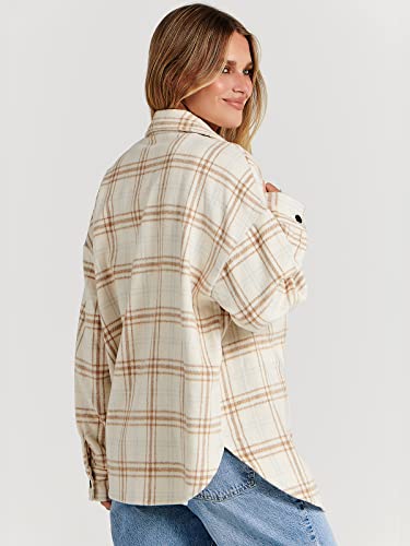 ANRABESS Womens Casual Plaid Shacket Button Down Long Sleeve Shirt Jacket