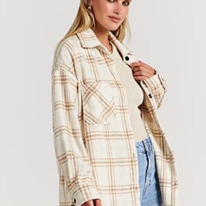 ANRABESS Womens Casual Plaid Shacket Button Down Long Sleeve Shirt Jacket