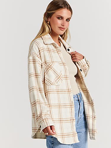 ANRABESS Womens Casual Plaid Shacket Button Down Long Sleeve Shirt Jacket