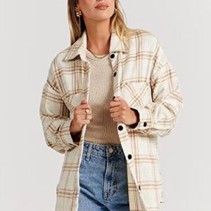 ANRABESS Womens Casual Plaid Shacket Button Down Long Sleeve Shirt Jacket