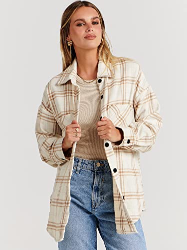 ANRABESS Womens Casual Plaid Shacket Button Down Long Sleeve Shirt Jacket