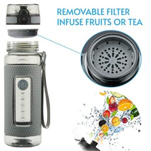 27oz Sports Water Bottle | Aura Dante | Grey | with Fruit Infuser | Firm Grip | Carry Strap | Leak proof | BPA Free | Wide Mouth and Spout | Gift Ideas for Fitness Outdoors