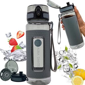 27oz Sports Water Bottle | Aura Dante | Grey | with Fruit Infuser | Firm Grip | Carry Strap | Leak proof | BPA Free | Wide Mouth and Spout | Gift Ideas for Fitness Outdoors