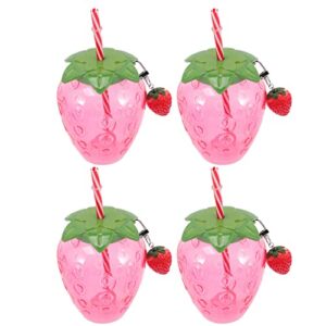 alipis 4pcs hawaii sippy cup cartoon fruit straw cups party sippy cup strawberry shaped cup luau drink cups with straw and strawberry pendant beverage juice mug for party