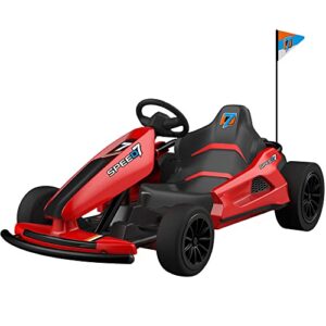 sopbost 24v electric drift kart 7.5mph high speed go kart for kids aged 6+ battery powered ride on car toy 2wd motorized go carts drifting vehicle, music play, red