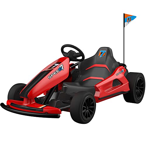 sopbost 24V Electric Drift Kart 7.5MPH High Speed Go Kart for Kids Aged 6+ Battery Powered Ride On Car Toy 2WD Motorized Go Carts Drifting Vehicle, Music Play, Red